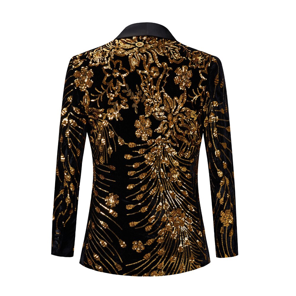 Black Shiny Gold Sequin Glitter Embellished Blazer Jacket Nightclub Prom Suit image 5