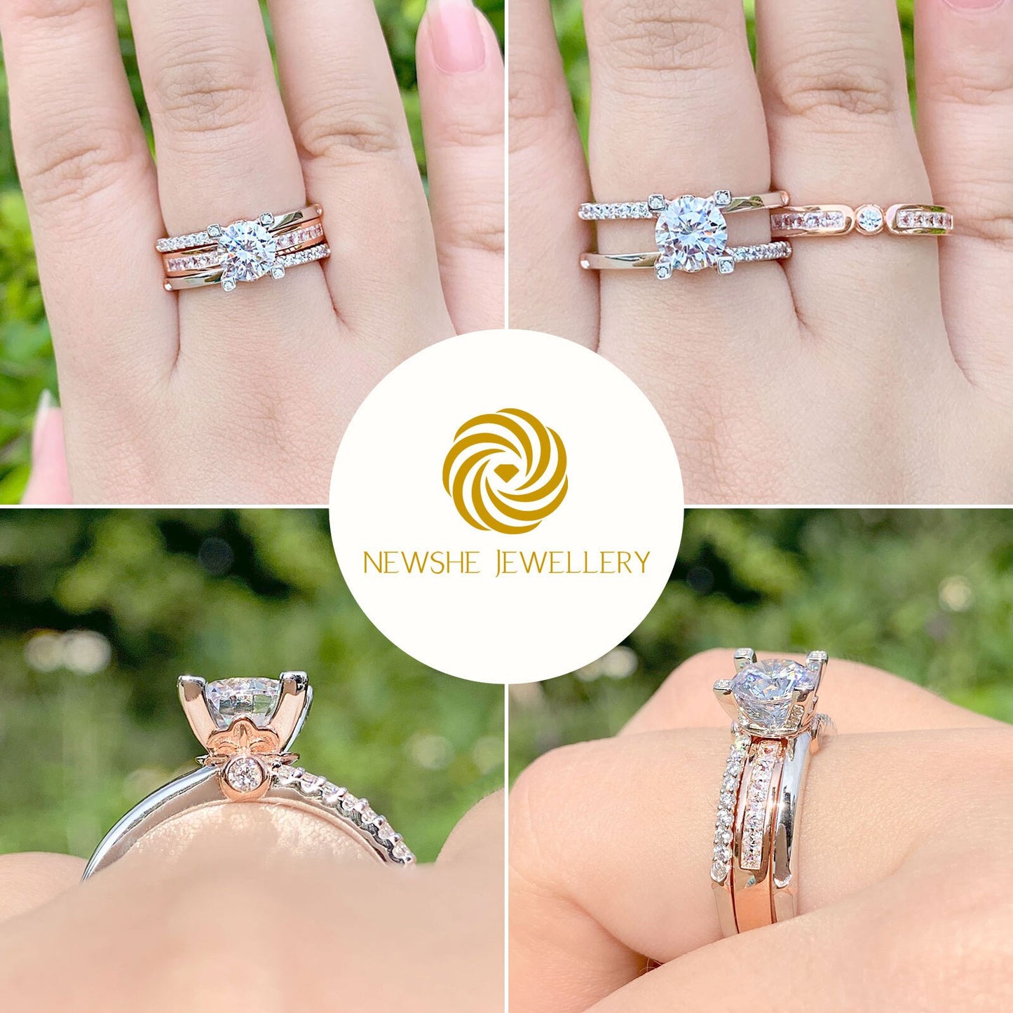 Newshe 925 Sterling Silver Engagement Ring Set Rose Gold Wedding Band For image 4