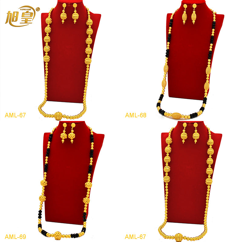 Fashion Dubai Luxury 24k Gold Color Long Chain Bead Jewelry Set For Women Arab image 11