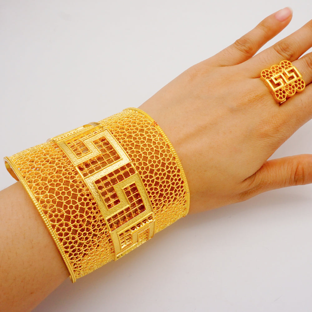 New Arrival Luxury Dubai Wide Bangle For Women Gold Color African Bracelets&Ban image 7