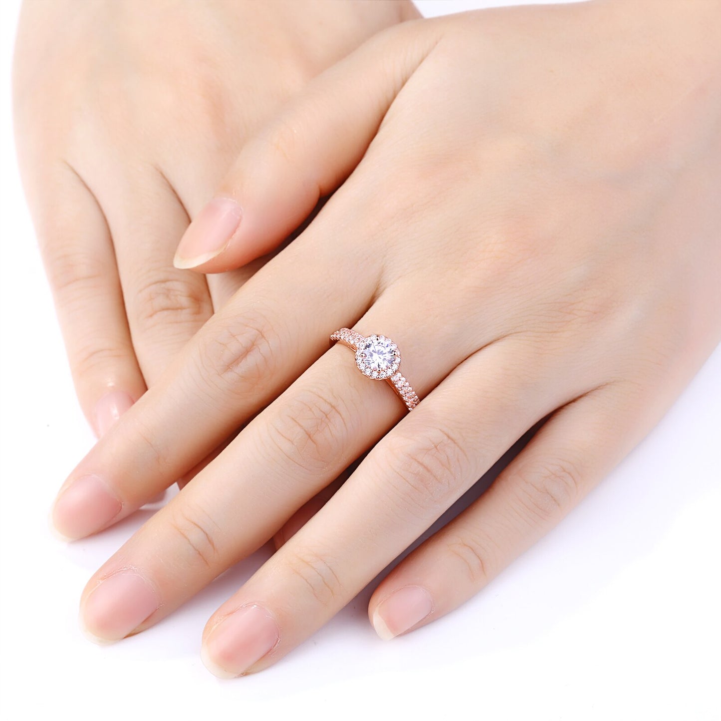 Newshe 2 Pcs Rose Gold Wedding Ring Sets For Women 925 Sterling Silver image 5
