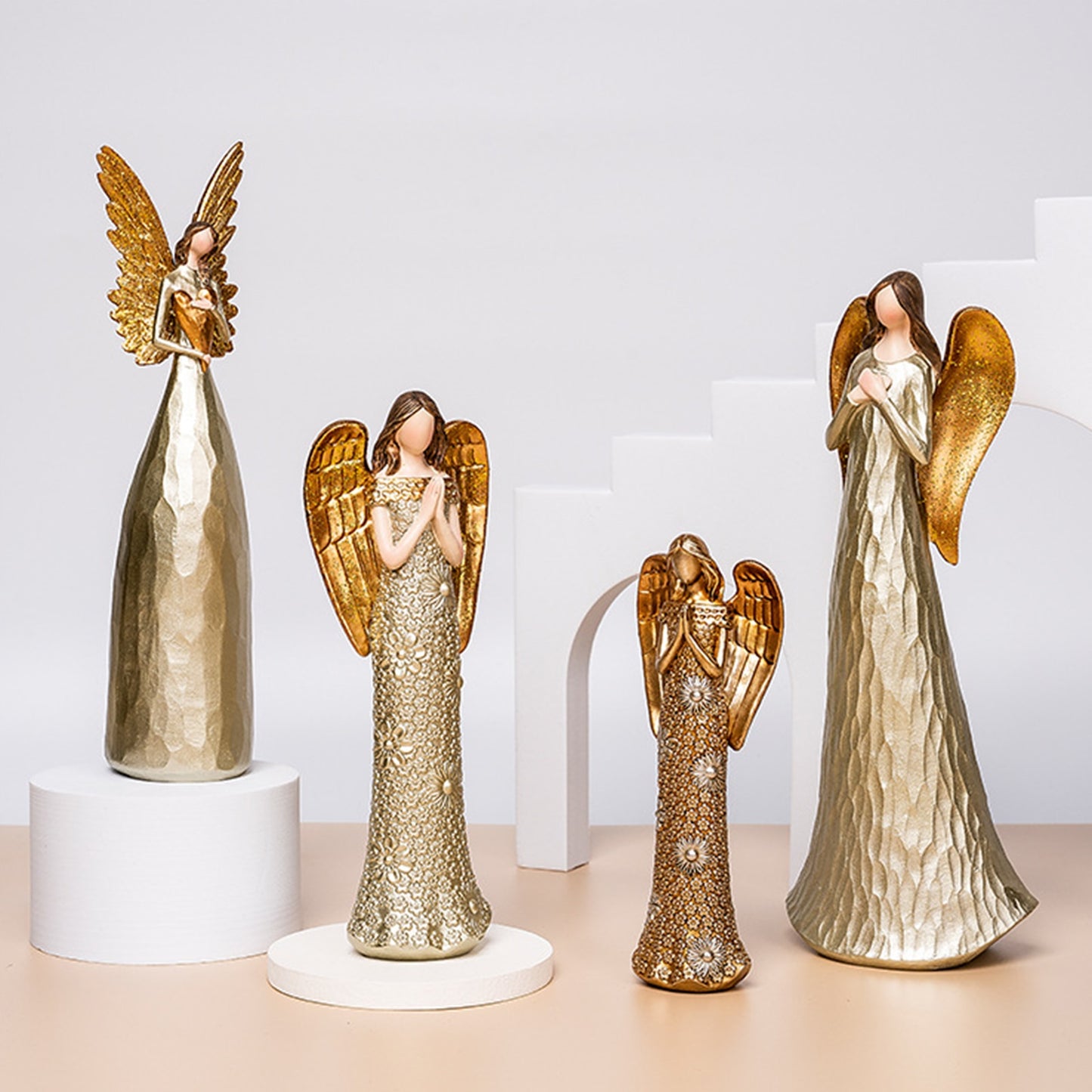 Resin Miniatures Angel Figurines Desktop Ornament Golden Angel Wings Statue Col image 4