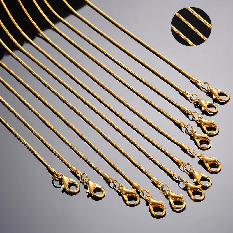 12pcs/Lot 1.2mm Gold Color DIY Snake Chain Charms Link Necklace with Lobster Cl image 1