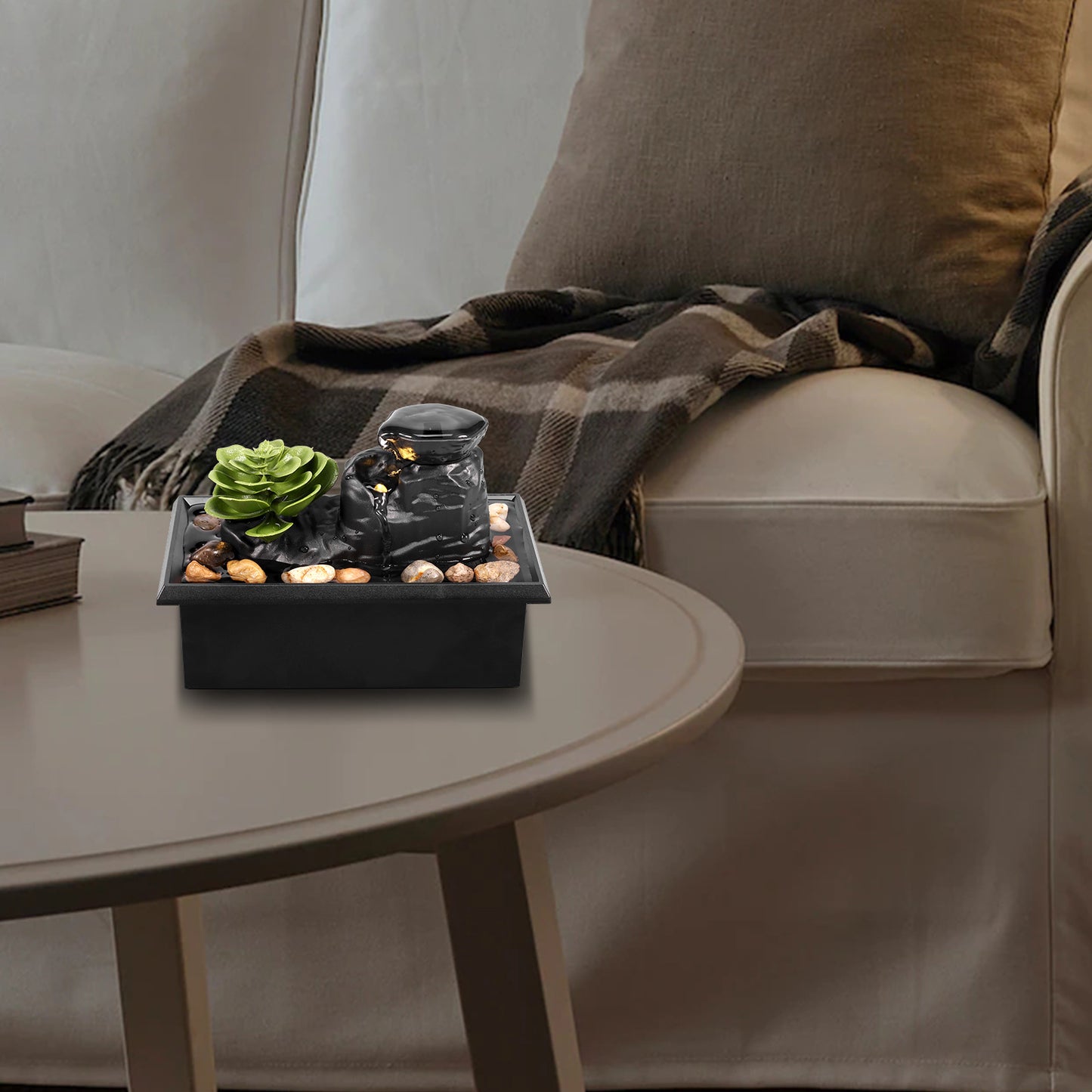 Tabletop Fountain with Light Mini Indoor Water Fountain Feature Zen Meditation image 8