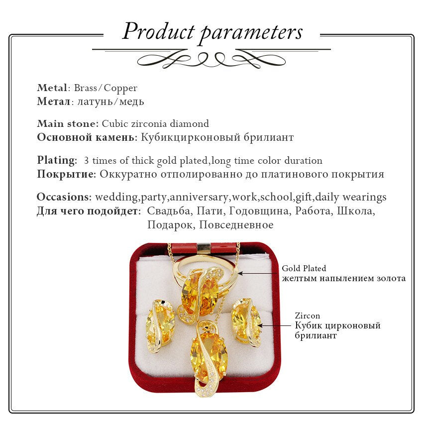 USA STOCK Uloveido Yellow Gold Color Crystal Jewelry Wedding Parure Bijoux image 2