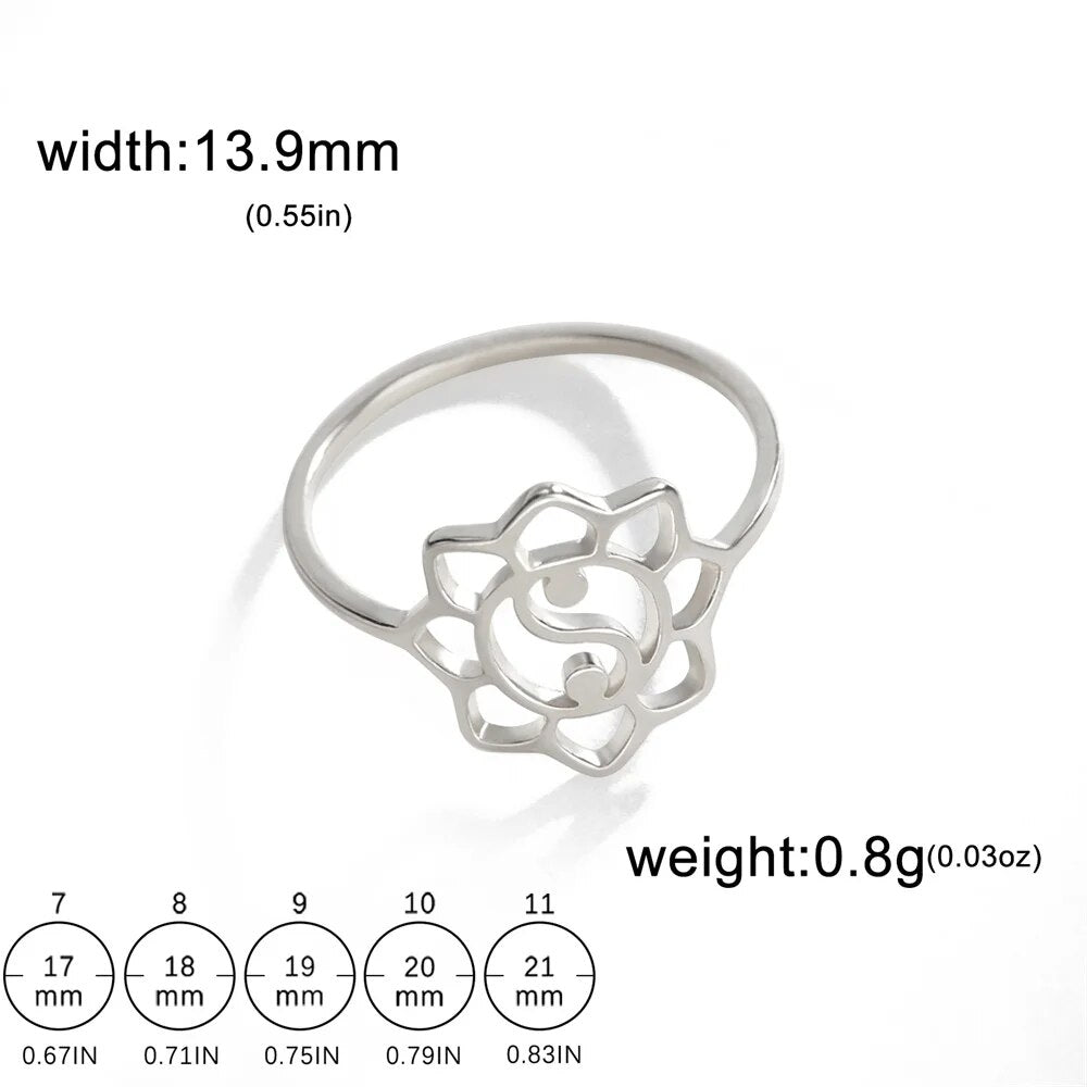 My Shape Lotus Mandala Flower Rings Women Stainless Steel Gold Color Finger Rin image 1