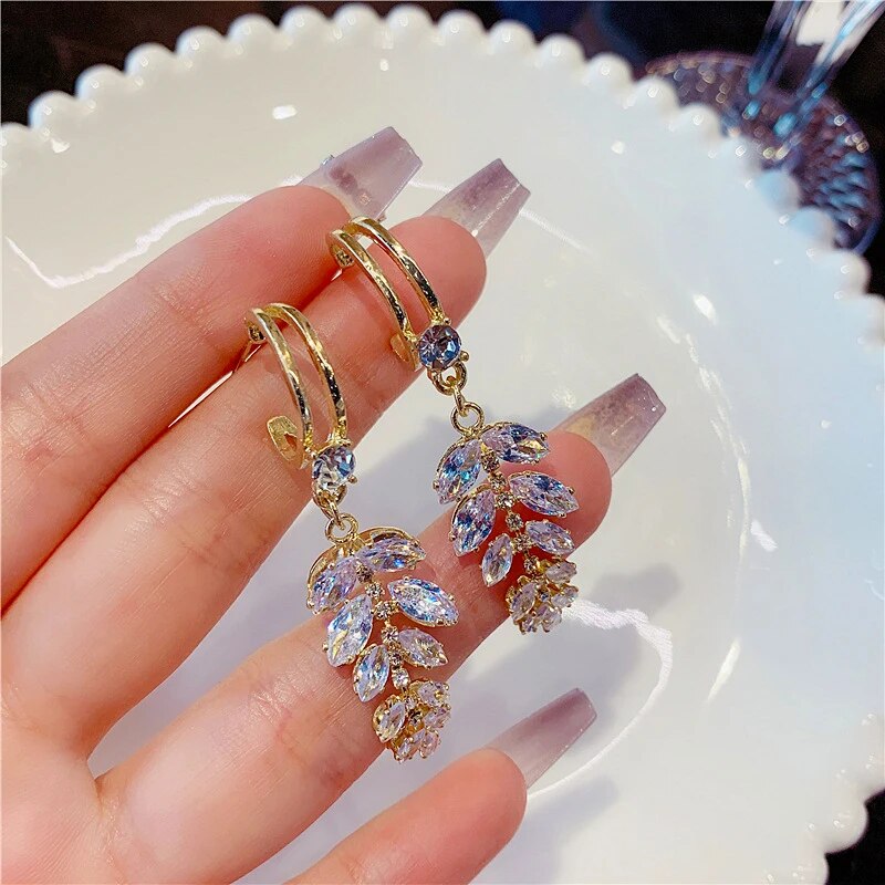 Zircon Wheat Tassel Pendant Gold Color U-shaped Earrings for Women 2023 New Fas image 52
