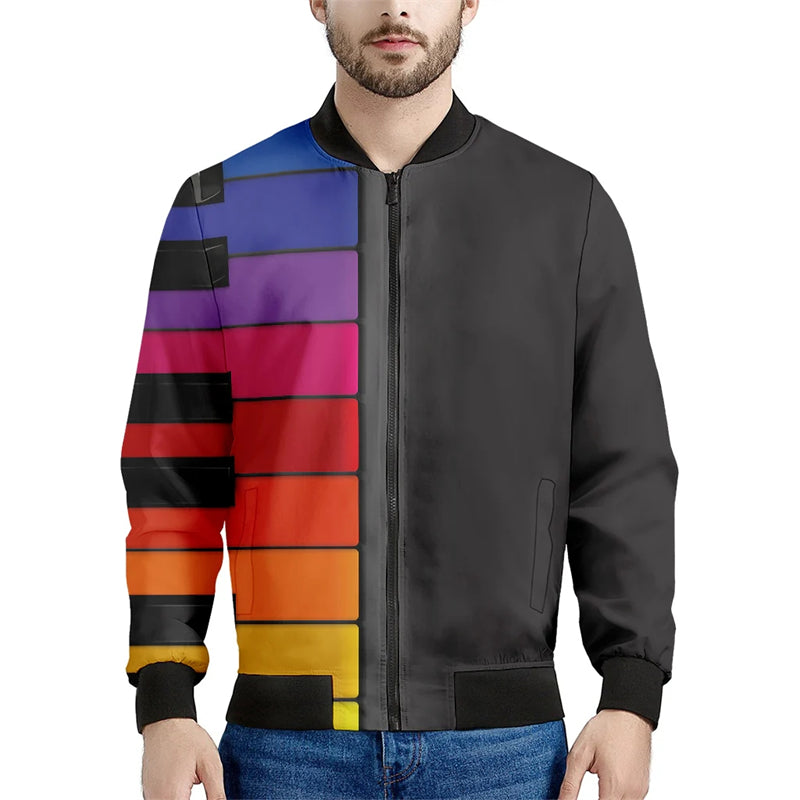 New Fashion Spring Autumn Mens Designs Clothing Stand Collar Piano Pattern Blac image 1