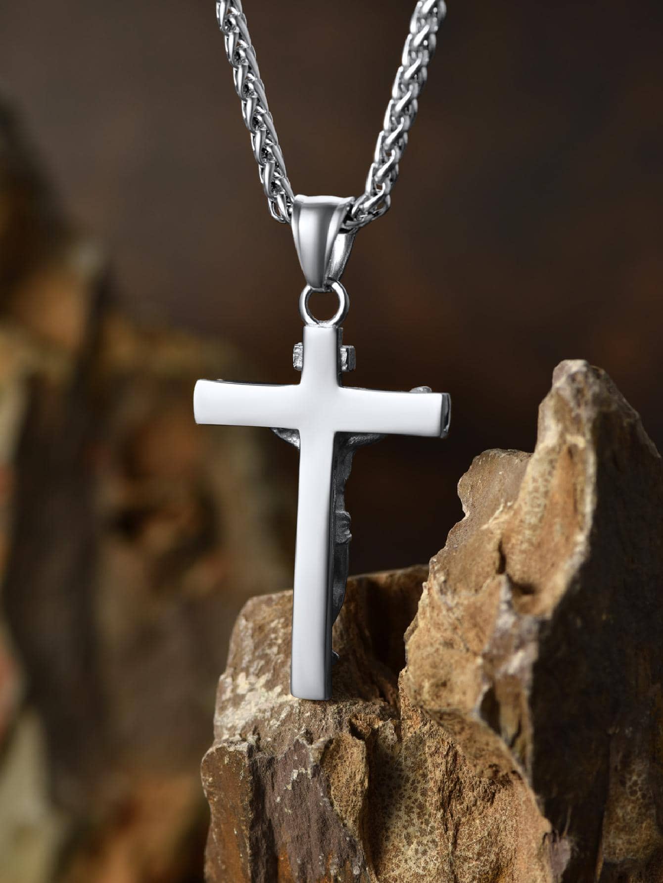 U7 Men INRI Cross Pendant Baptism Christian Jewelry Stainless Steel/Gold/Black/ image 21