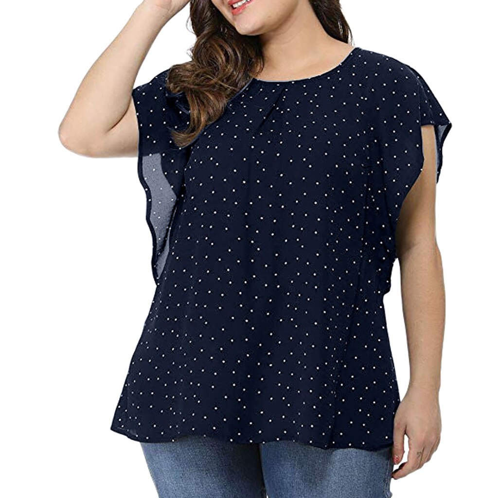 Tops de talla grande para mujer, camisa de verano con mangas con volantes y lunares