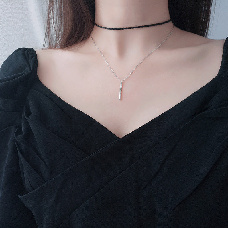 Chic S925 Pure Necklace with Korean K Gold High-Grade Lock Necklace, Zirconium image 0
