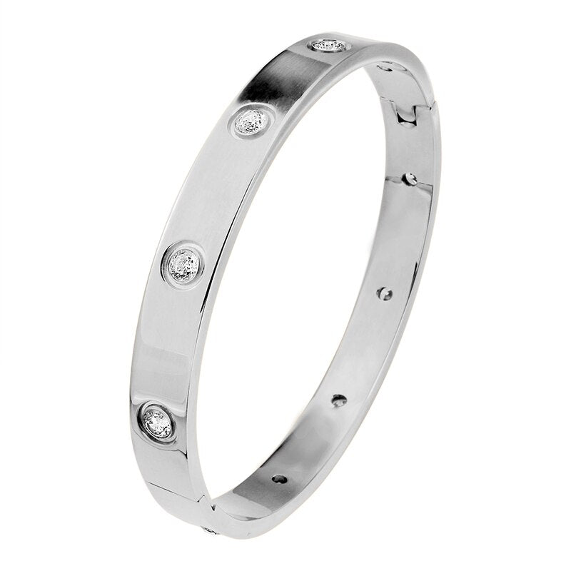 Stainless Steel Golden Color Beautiful Lovers Cubic Zirconia Bracelets Bangles image 6