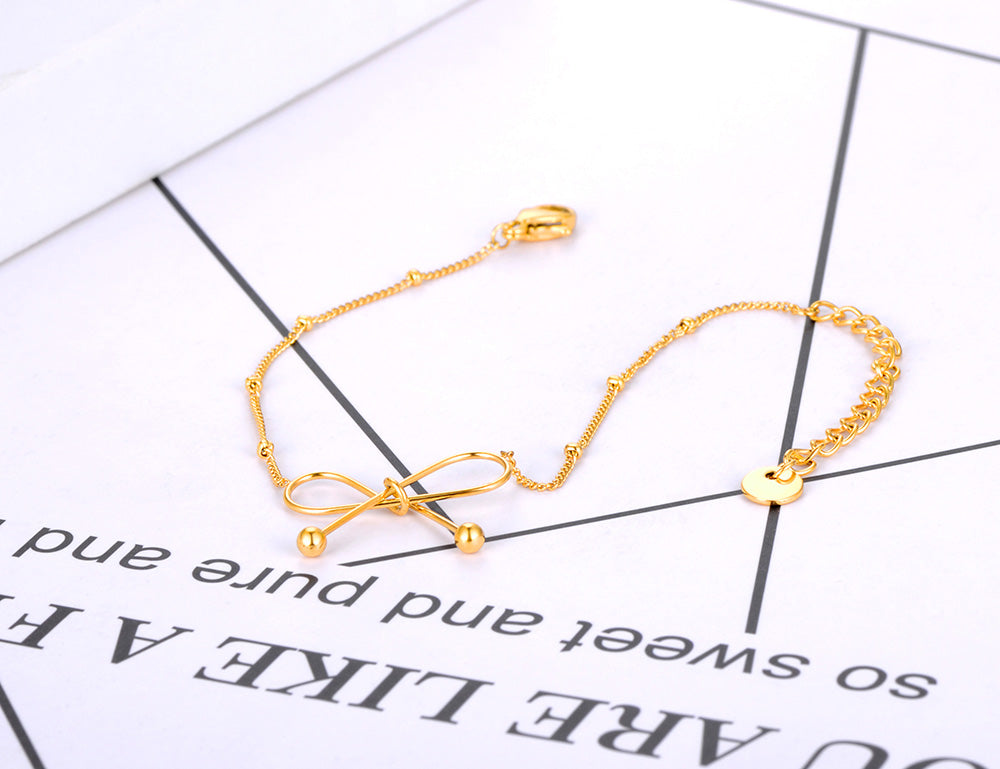 Lokaer Titanium Stainless Steel Chain Link Bracelets Trendy 18K Gold Plated Bow image 4