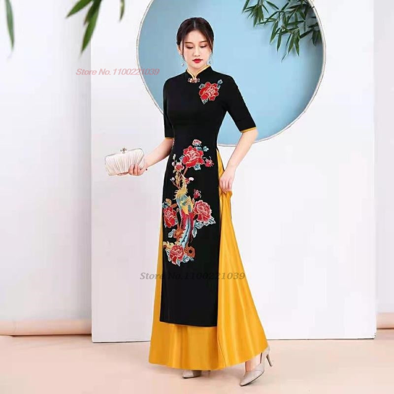2024 ao dai vietnam traditional chinese qipao dress improved cheongsam vintage image 1