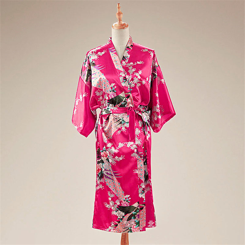 Women Satin Pajamas Bathing Robe Gown Japanese Traditional Women Sakura Kimono image 5