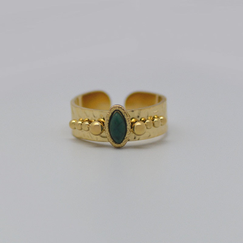 Creative Gold Plated Stainless Steel Rings for Women Simple Geometric Round Nat image 6