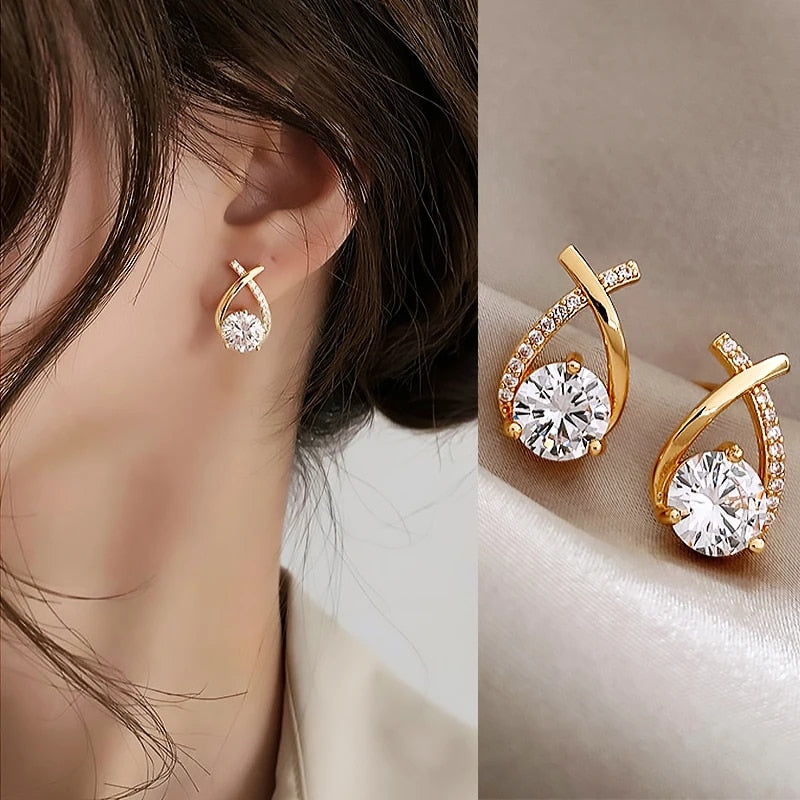 Gold Color Metal Fashion Korean Pearl Earrings For Women Sparkling Zircon Penda image 4
