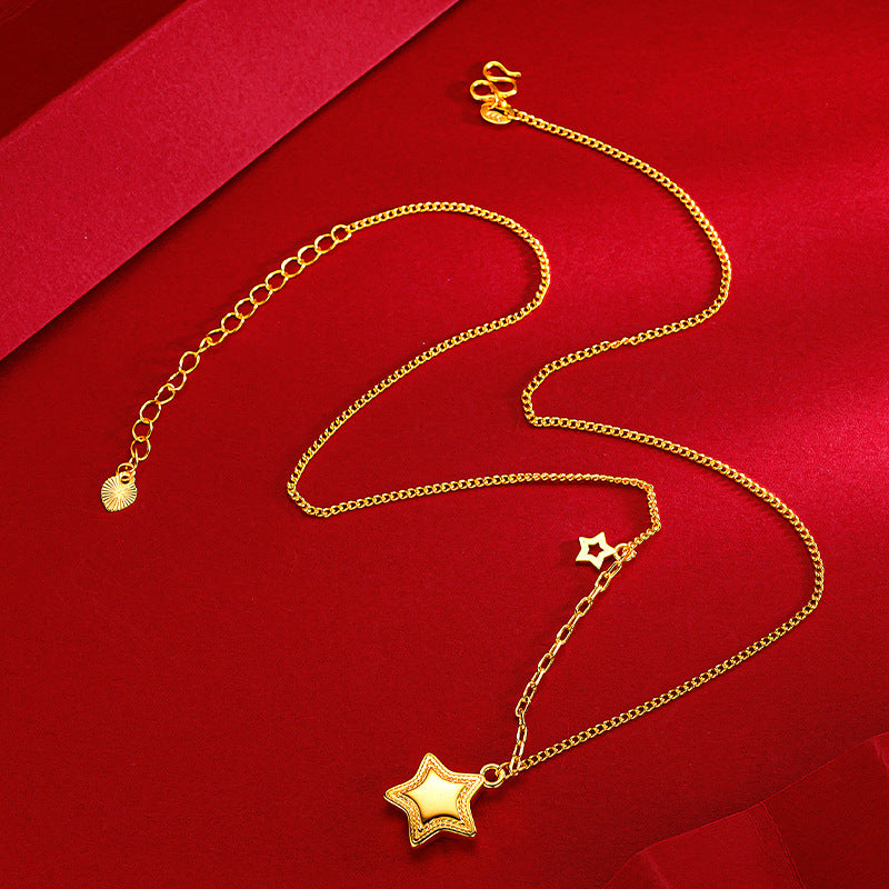Real 18 K Gold Color Shine Star Necklace Chain for Women Valentine's Day Annive image 4
