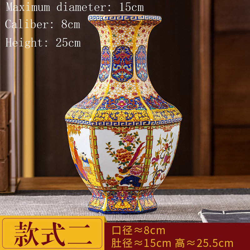 Enamel Colored Ceramic Vase Study Living Room Decoration Chinese Retro Golden S image 8