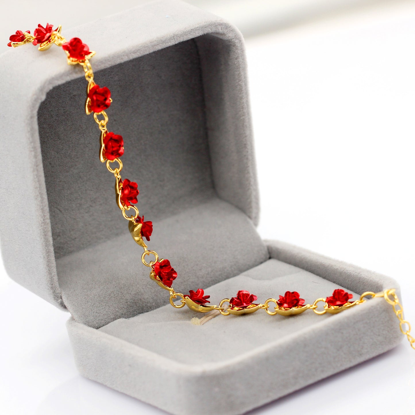 Uloveido Cute Red Rose Flower Charm Bracelet for Women Girls 18K Gold Plated image 12