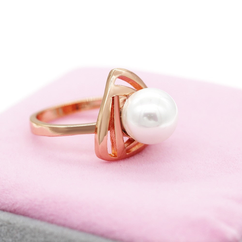 US STOCK Rings for Women Ring Female Simulated Pearl Jewelry Rose Gold Color image 4