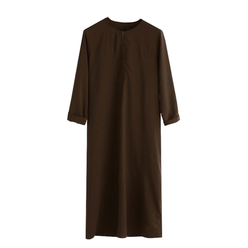 Muslim Robe Muslim Male Shirt with Zipper Design Loose Neck Muslim Clothing image 3