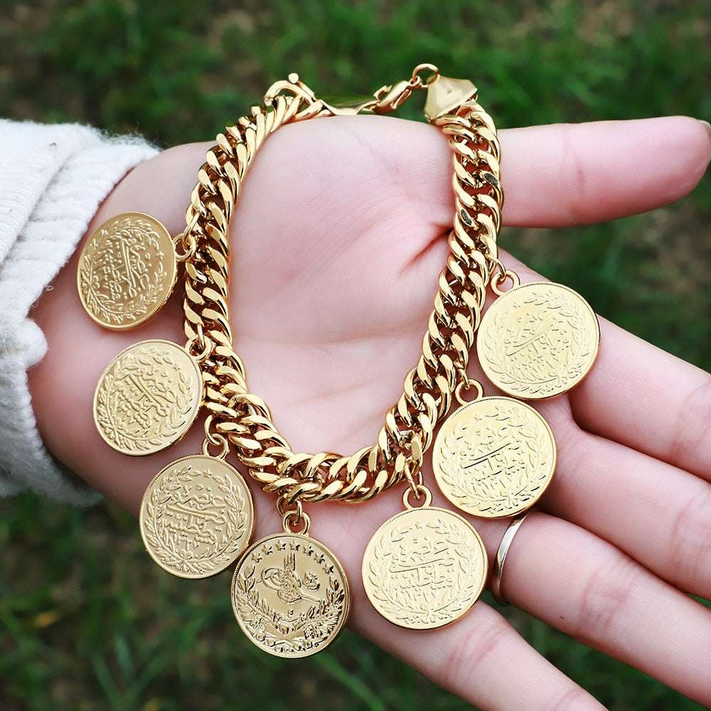 Length19CM/21CM Turkey Coin Bracelet for Women Gold Color Turks Simgesi Osmanli image 3