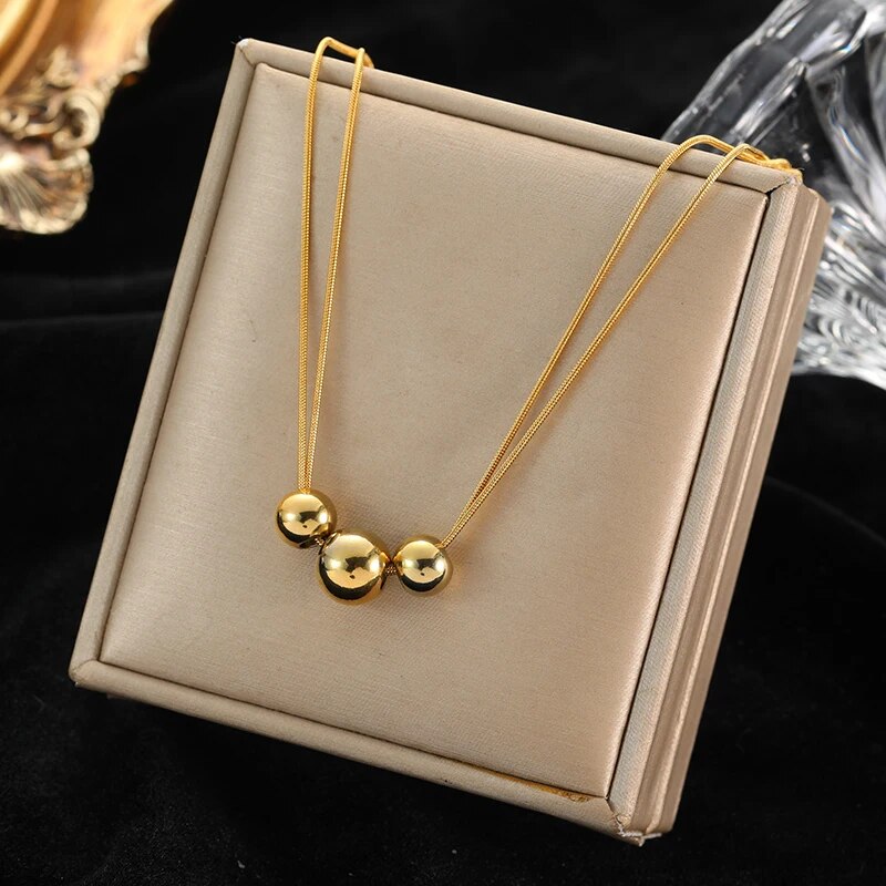 EILIECK 316L Stainless Steel Gold Color Hollow Ball Beads Pendant Necklace For image 3