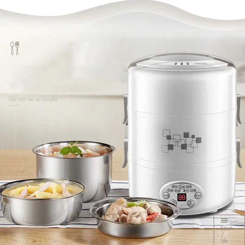 2024 Lunch Box 3 Layer Multifunction Steam Heating Rice Cooker with Steamer Po image 3