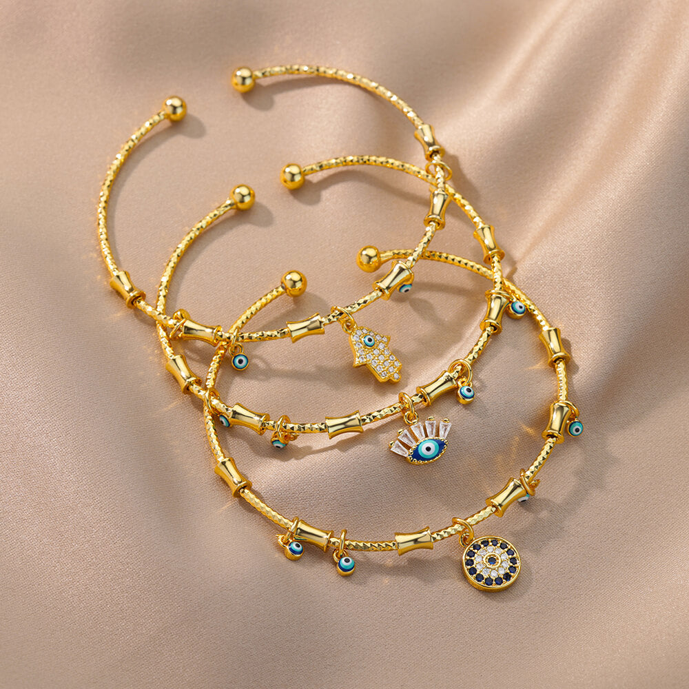 Zircon Fatima Hand Evil Eye Bracelet For Women Vintage Stainless Steel Gold image 7