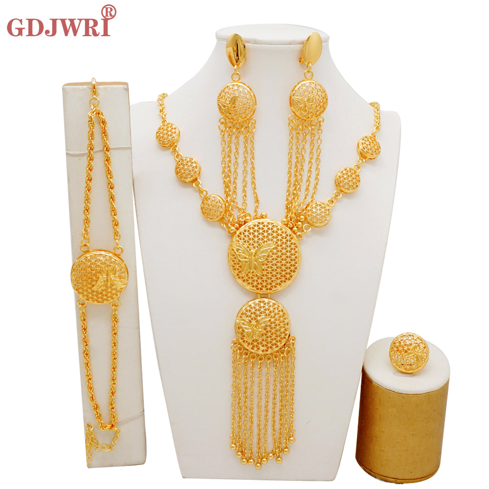 Arabic Dubai Jewelry Set for Women Earrings Ethiopian African Long Chain Gold C image 21