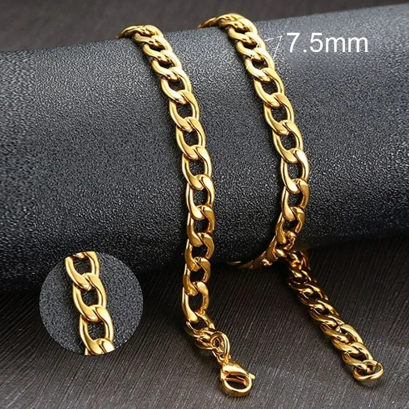 Vnox Men's Cuban Link Chain Necklace Stainless Steel Black Gold Color Male Chok image 3
