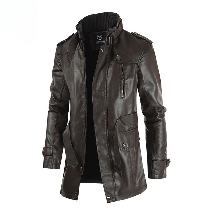 Men Winter Long Thick Fleece PU Leather Jacket Mens Streetwear Casual Business image 8
