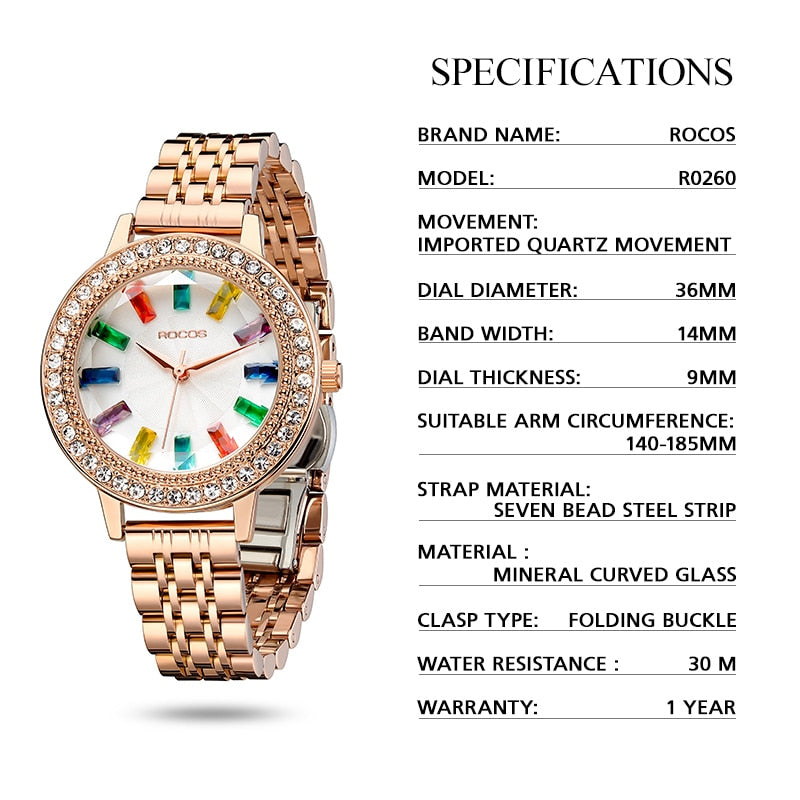 ROCOS Luxury Elegant Watch for Women Rose Gold Watch Fashion Ladies Quartz image 6