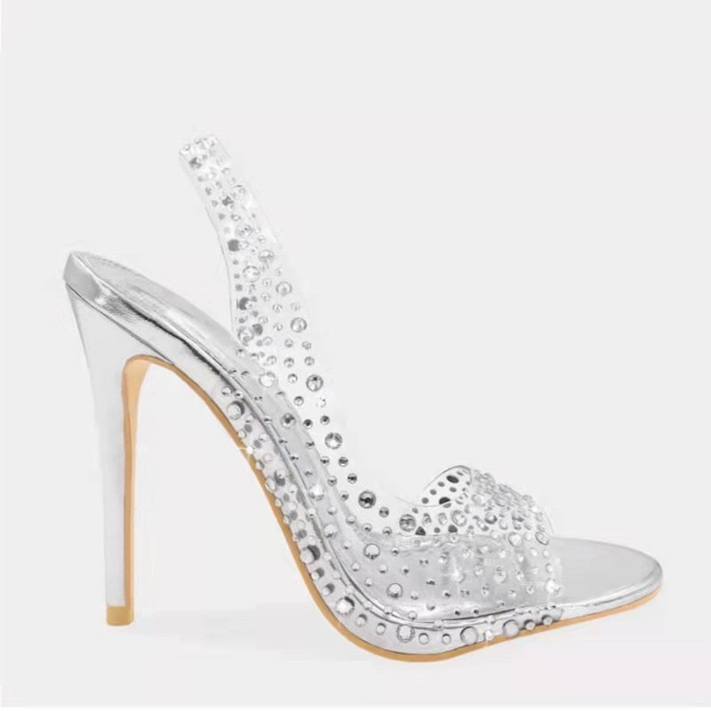 Golden Silver Rhinestone PVC Transparent Women Sandals Pumps Shoes image 6
