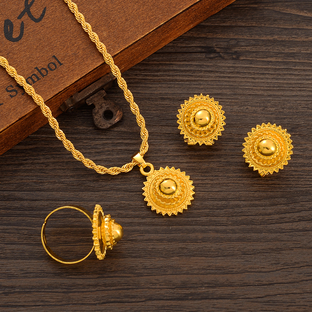 Fashion Gold Color Eritrea Set Ethiopian Polish Jewelry Necklace Ring Pendant N image 3