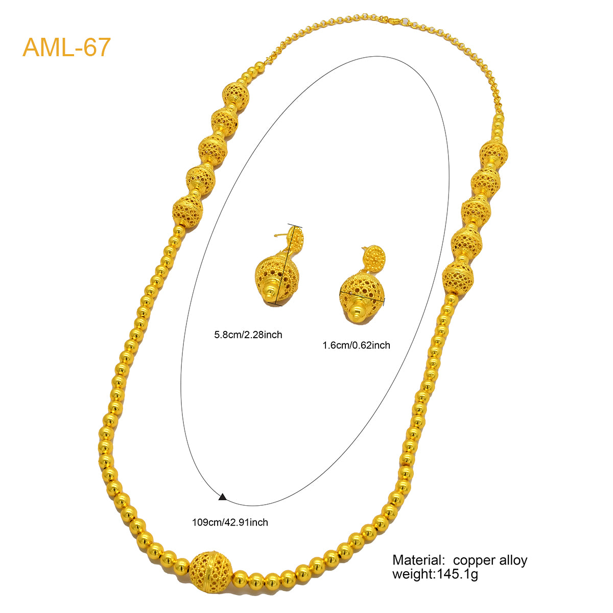 Fashion Dubai Luxury 24k Gold Color Long Chain Bead Jewelry Set For Women Arab image 9