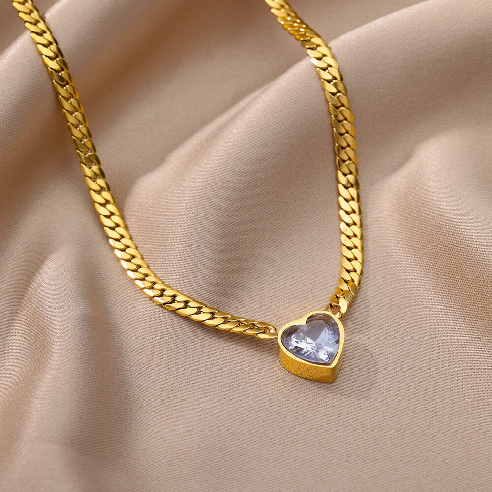 Cubic Zircon Heart Pendant Necklace for Women Staineless Steel Gold Plated image 11
