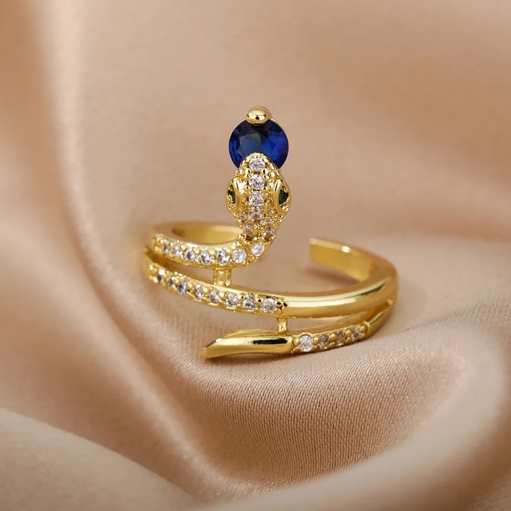 Stainless Steel Snake Rings For Women Men Gold Plated Open Adjustable Zircon Ri image 7