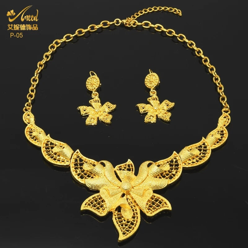 Indian Gold Plated Jewelry Set For Women African Bridal 24K Gold Color Necklace image 39