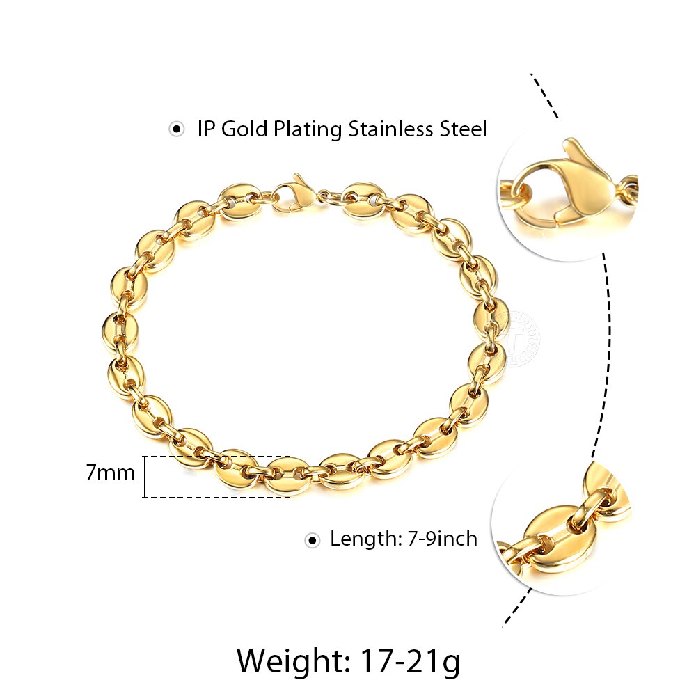 Coffee Beans Link Chain Bracelet Stainless Steel Gold Silver Color for Men Wome image 3