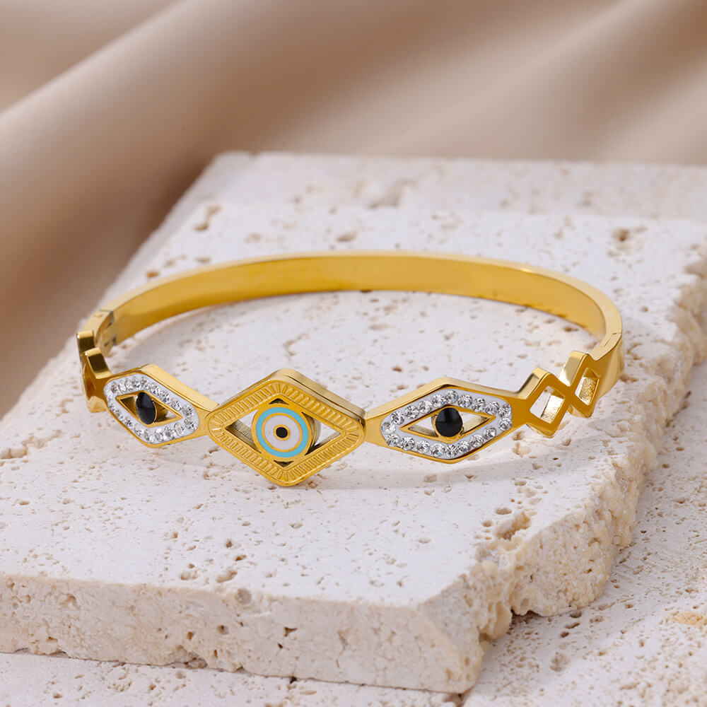 Zircon Evil Eye Bracelets for Women Stainless Steel Gold Plated Crystal Eye Ban image 3