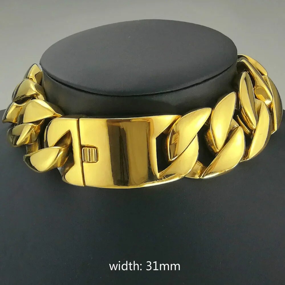 Gold Color 316L Stainless Steel All Polished 31mm Width Chain 40-55cm Necklace image 0
