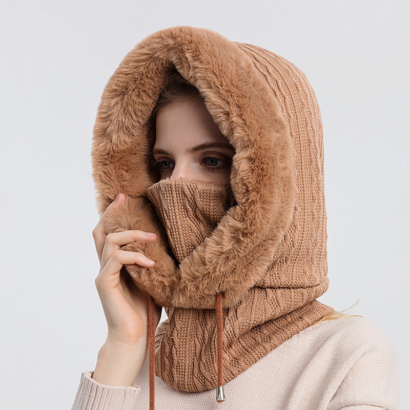 Women Beanie Hat Winter Balaclava Knitted Cap Hooded Face Mask Fluff Keep Warm image 3
