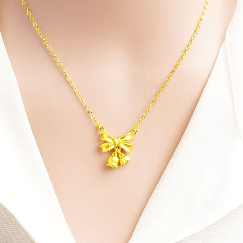 Luxury 14k Gold Original Sweet Bowknot Flower Necklace Bracelet Earring for Wom image 0