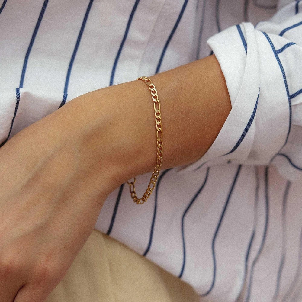 eManco 4/6/8MM Figaro Stainless Steel Link Chain Bracelet Gold Color Charm Brac image 2
