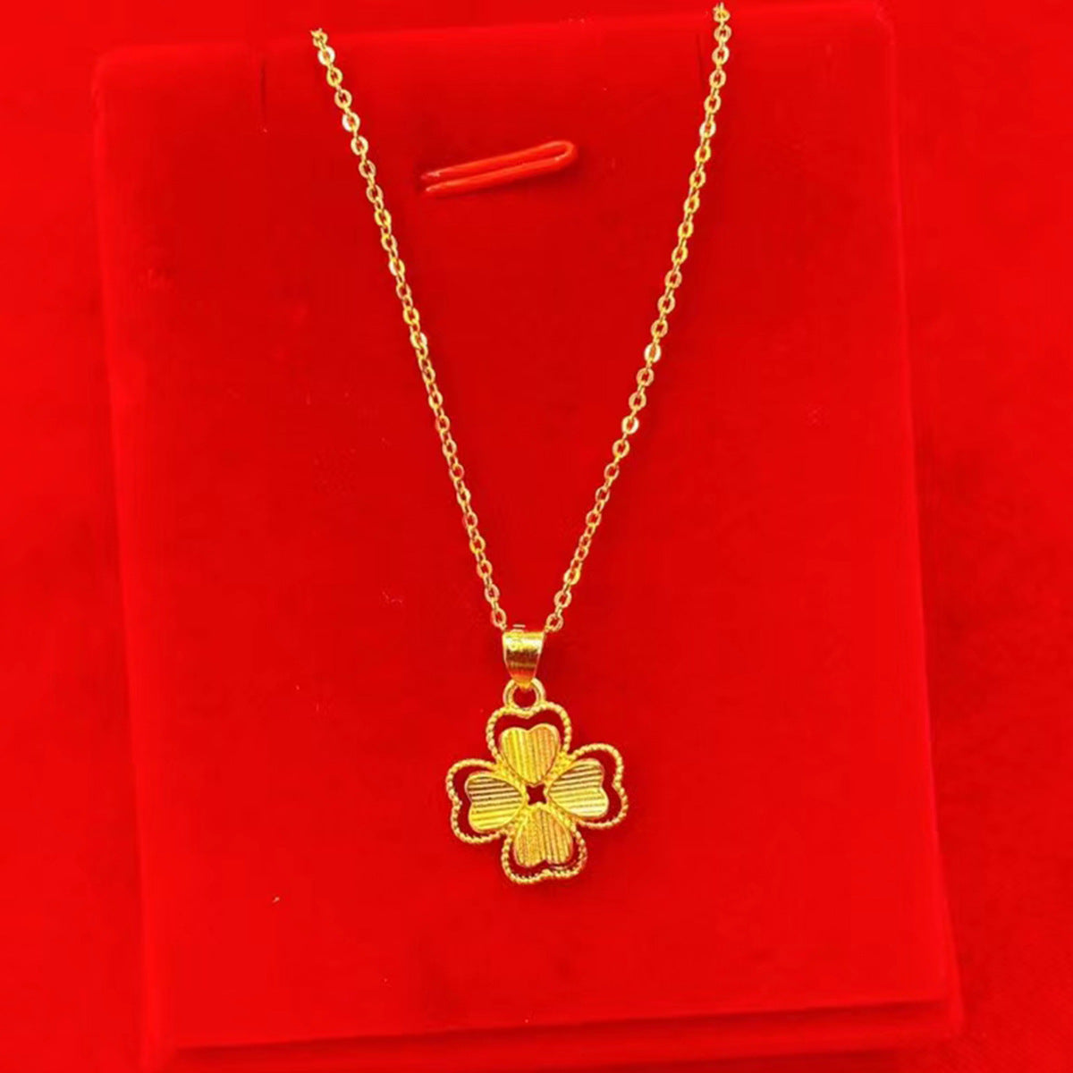 Shiny Pure 14 K Gold Color Clover Pendant Necklace for Women's Gold Color Neckl image 3