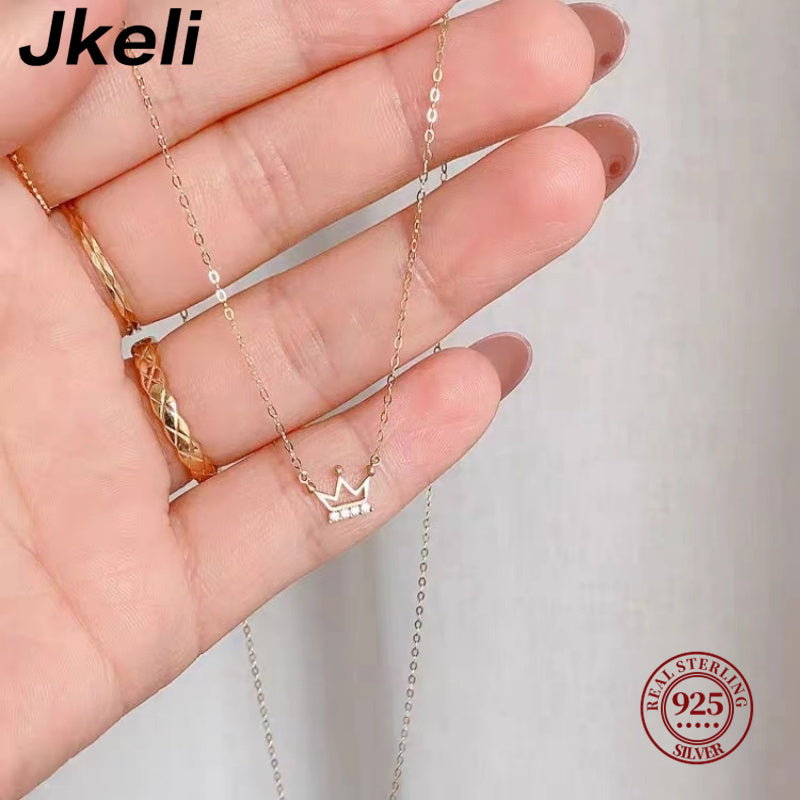 New S925 Sterling Silver Plated 14K Gold Necklace Exquisite and Small with Zirc image 1