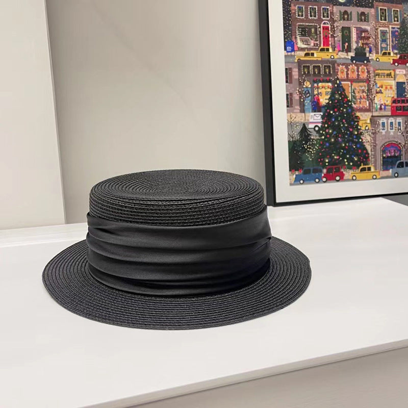 5cm brim summer straw hat for women with sun shading and sun protection flat to image 7