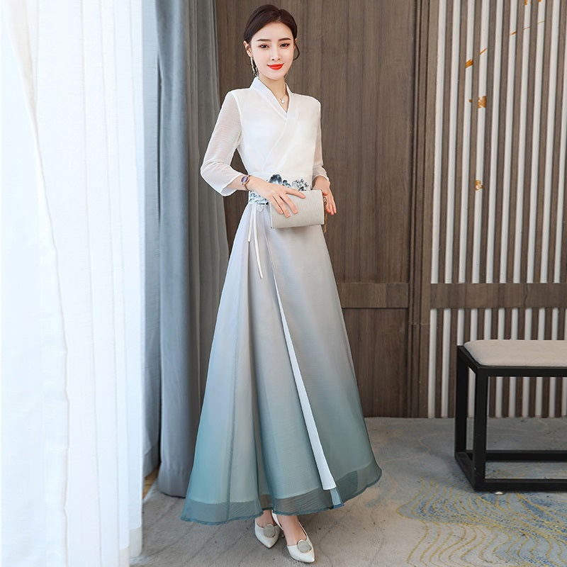 Ao Dai Dress 2020 Summer New Vietnam Dress Women Elegant Cheongsam Folk Chinese image 2